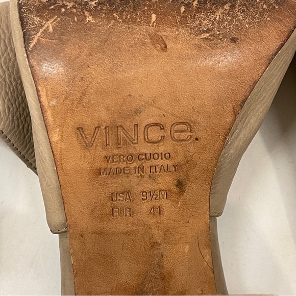 Vince Addie Taupe Tan Nude Buckle Open Toe Leather Heels 9.5 - Picture 12 of 14